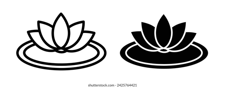 Aquatic Blossom Line Icon. Water Garden Icon in Black and White Color.