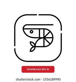 Aquatic creatures symbol, shrimp outline vector icon