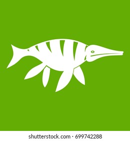 Aquatic dinosaur icon white isolated on green background. Vector illustration