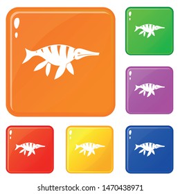 Aquatic dinosaur icons set collection vector 6 color isolated on white background
