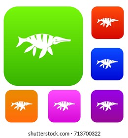 Aquatic dinosaur set icon color in flat style isolated on white. Collection sings vector illustration