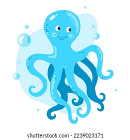 Fauna acuática. Vector plano de pulpo puro aislado en fondo blanco