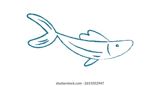 Silhueta de peixe aquático rabiscar. Representação criativa de uma criatura nadadora. Vida subaquática no oceano, estilo plano, ideal para material educacional ou fins decorativos. Giz e giz de cera