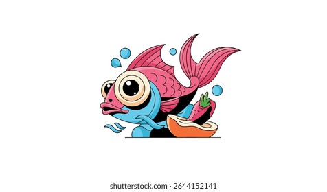 Aquatic Friend Eating Slice of Watermelon in a Colorful and Playful Vector Design