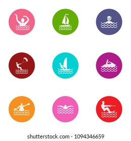 Aquatic fun icons set. Flat set of 9 aquatic fun vector icons for web isolated on white background