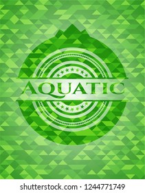 Aquatic green emblem with mosaic background