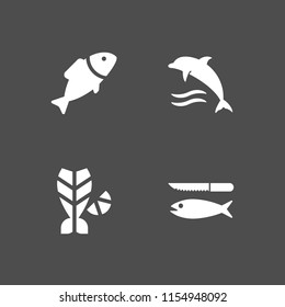 aquatic icon. 4 aquatic set with fish and dolphin vector icons for web and mobile app