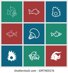 Aquatic icon. collection of 9 aquatic filled and outline icons such as fish. editable aquatic icons for web and mobile.