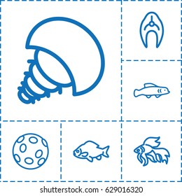 Aquatic icon. set of 6 aquatic outline icons such as fish, extinct sea creature