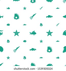 aquatic icons pattern seamless white background. Included editable filled extinct sea creature, fish, starfish, extinct fish icons. aquatic icons for web and mobile.