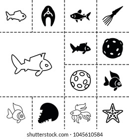 Aquatic icons. set of 13 editable filled and outline aquatic icons such as fish, extinct sea creature