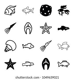 Aquatic icons. set of 16 editable filled and outline aquatic icons such as fish, starfish, extinct sea creature