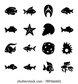 Aquatic icons. set of 16 editable filled aquatic icons such as fish, starfish