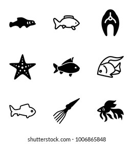 Aquatic icons. set of 9 editable filled and outline aquatic icons such as fish, starfish, extinct sea creature