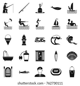 Aquatic icons set. Simple set of 25 aquatic vector icons for web isolated on white background