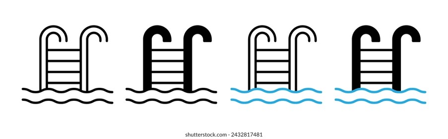 Aquatic Ladder Line Icon. Water Entry icon in outline and solid flat style.