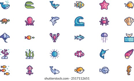 Aquatic life icon pack High-Quality Vector Icons Collection with Editable Stroke. Ideal for Professional and Creative Projects.