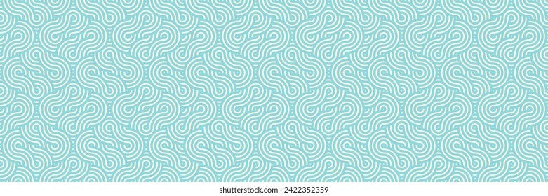 Aquatic Light Blue Muster: Traditioneller asiatischer Vektorgrafik im Stil nahtloser Wassertäuschungen, zeitgenössischer geometrischer Hintergrund, Retro-Material-Kunst