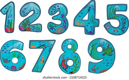 AQUATIC NUMBERS PACK eps vector