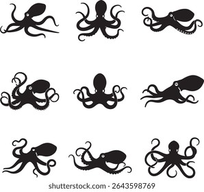 Aquatic Octopus Silhouette Collection Various Poses