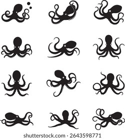 Aquatic Octopus Silhouette Collection Various Poses