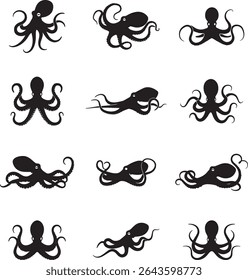 Aquatic Octopus Silhouette Collection Various Poses