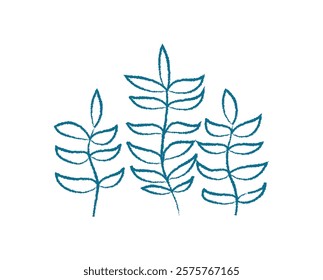 Aquatic plant silhouette sketch. Underwater seaweed doodle artwork. Unique flora design, flat visual style, suitable for summer themes and marine concepts.