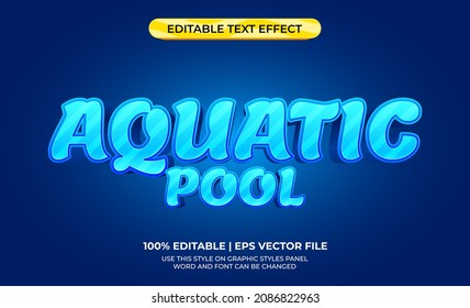 Aquatic Pool 3d Text Effect With Ice Blue Theme. Typography Template For Fresh Or Cold Product