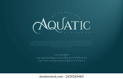 Aquatic premium luxury arabic alphabet letters and numbers. Elegant islamic typography ramadan wedding serif font decorative vintage. Creative vector illustration