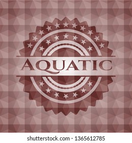 Aquatic red emblem with geometric pattern background. Seamless.