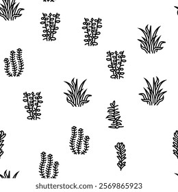 Aquatic Seaweed Natural Plant Vector Seamless Pattern Thin Line Illustration