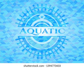 Aquatic sky blue emblem with mosaic background