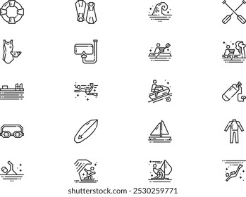 Aquatic sports icons collection is a vector illustration with editable stroke.