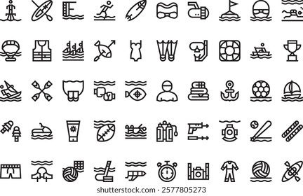 Aquatic sports icons High-Quality Vector Icons Collection with Editable Stroke. Ideal for Professional and Creative Projects.