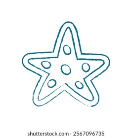 Aquatic starfish silhouette crayon style. Marine creature icon in the ocean. Underwater world, flat design, suitable for educational materials or summer decorations.