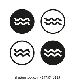 Aquatic waves icon set in circles. Black and white water symbols. Fluid motion representation. Vector illustration. EPS 10.