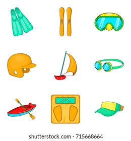 Aquatics icons set. Cartoon set of 9 aquatics vector icons for web isolated on white background