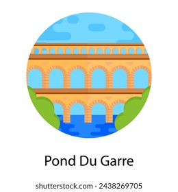 An aqueduct bridge, pont du gard flat rounded icon 