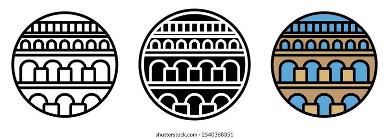 Aqueduct icon is an impressive engineering structure designed to transport water over long distances built with stone arches and channels.