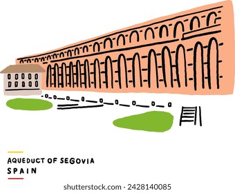 The Aqueduct of Segovia is a Roman aqueduct Landmark tourist destination Hand drawn Colour Illustration svg