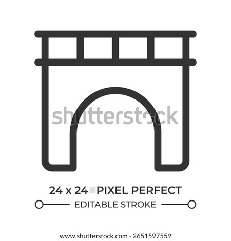 Aqueduct structure line ui icon. Roman water supply. Historic, heritage. Ancient bridge, archeology. Isolated vector outline symbol. Webdesign user interface element linear, pixel perfect