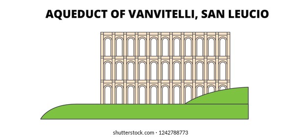 Aqueduct Of Vanvitelli, San Leucio line travel landmark, skyline, vector design. Aqueduct Of Vanvitelli, San Leucio linear illustration. 