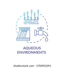 Aqueous environments blue concept icon. Microorganism transmission through liquid. Pond and dam. Bodies of water idea thin line illustration. Vector isolated outline RGB color drawing