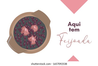 Aqui tem feijoada vegana (Vegan feijoada served here in portuguese) brazilian food vector illustration