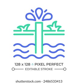 Aquifer two color line icon. Water spring. Natural water source. Underground reservoir. Sustainable resource bicolor outline symbol. Duotone linear pictogram. Isolated illustration. Editable stroke