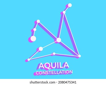 Aquila constellation 3d symbol. Constellation icon in isometric style on blue background. Cluster of stars and galaxies. Vector illustration