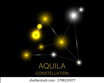 Aquila constellation. Bright yellow stars in the night sky. A cluster of stars in deep space, the universe. Vector illustration