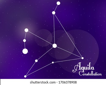 Aquila constellation. Starry night sky. Cluster of stars, galaxy. Deep space. Vector illustration