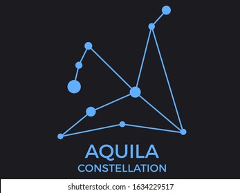 Aquila constellation. Stars in the night sky. Cluster of stars and galaxies. Constellation of blue on a black background. Vector illustration