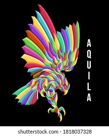 Aquila or eagle character illustration with colorful drawing or wpap style. for printing t-shirts, poster and mechandise. vector  popart eps10
